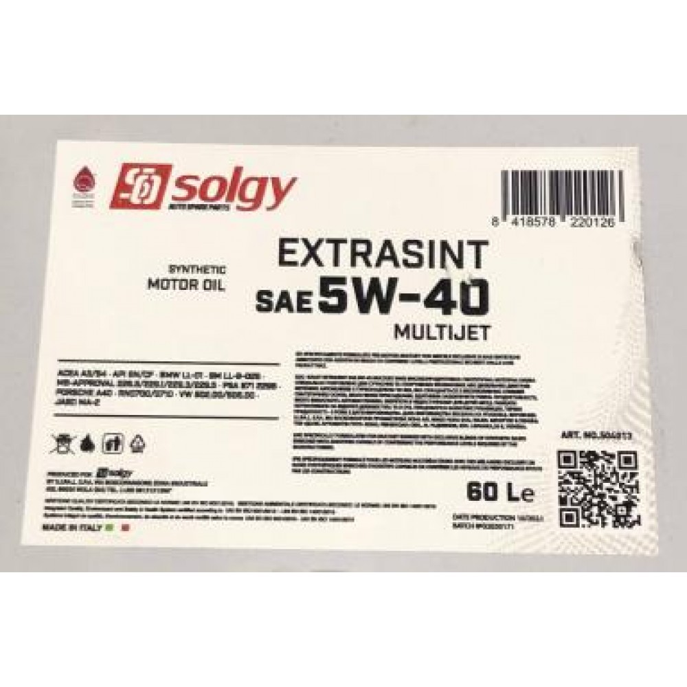 Олива 5W40 EXTRASINT MULTIJET (60L) (RN 0700/0710/MB226.51/API SN/CF/ACEA A3/B4)