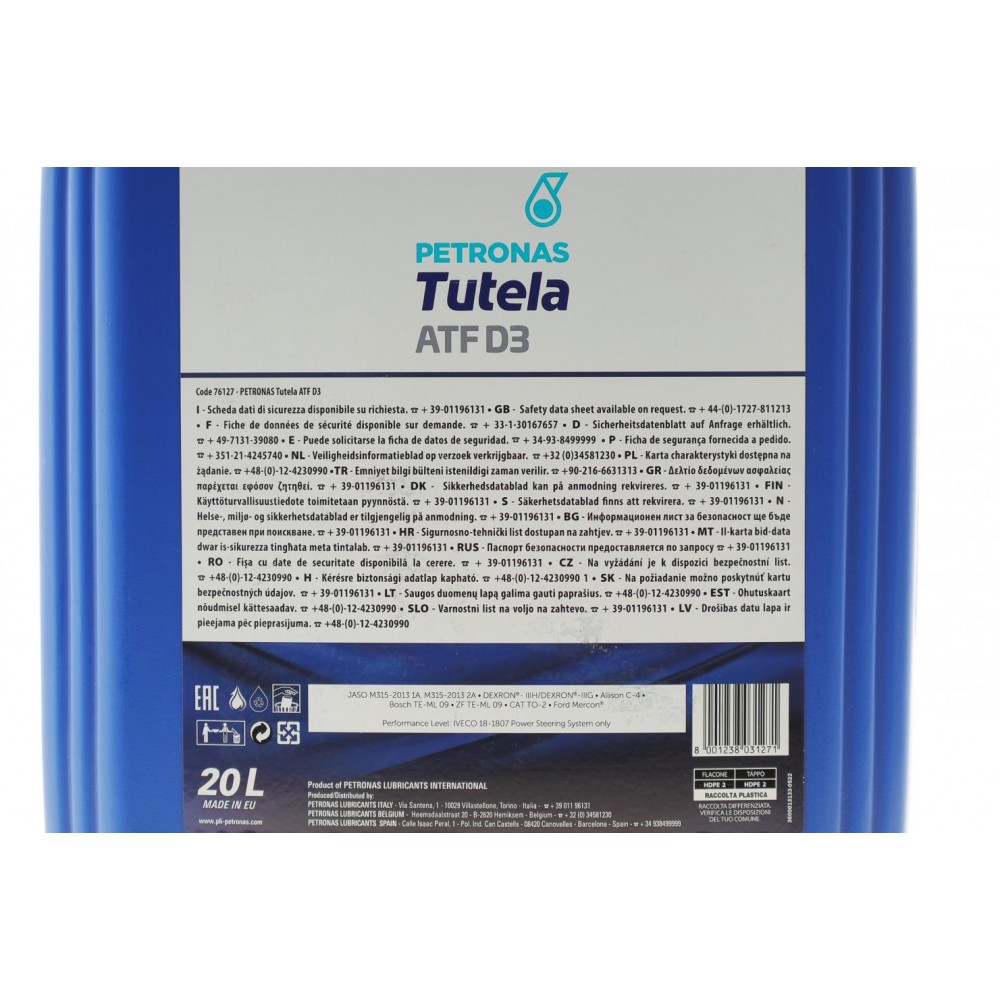 Олива TUTELA ATF D3 (20L) (GM Dexron III-H/Dexron III-G/Allison C4/Ford Mercon)