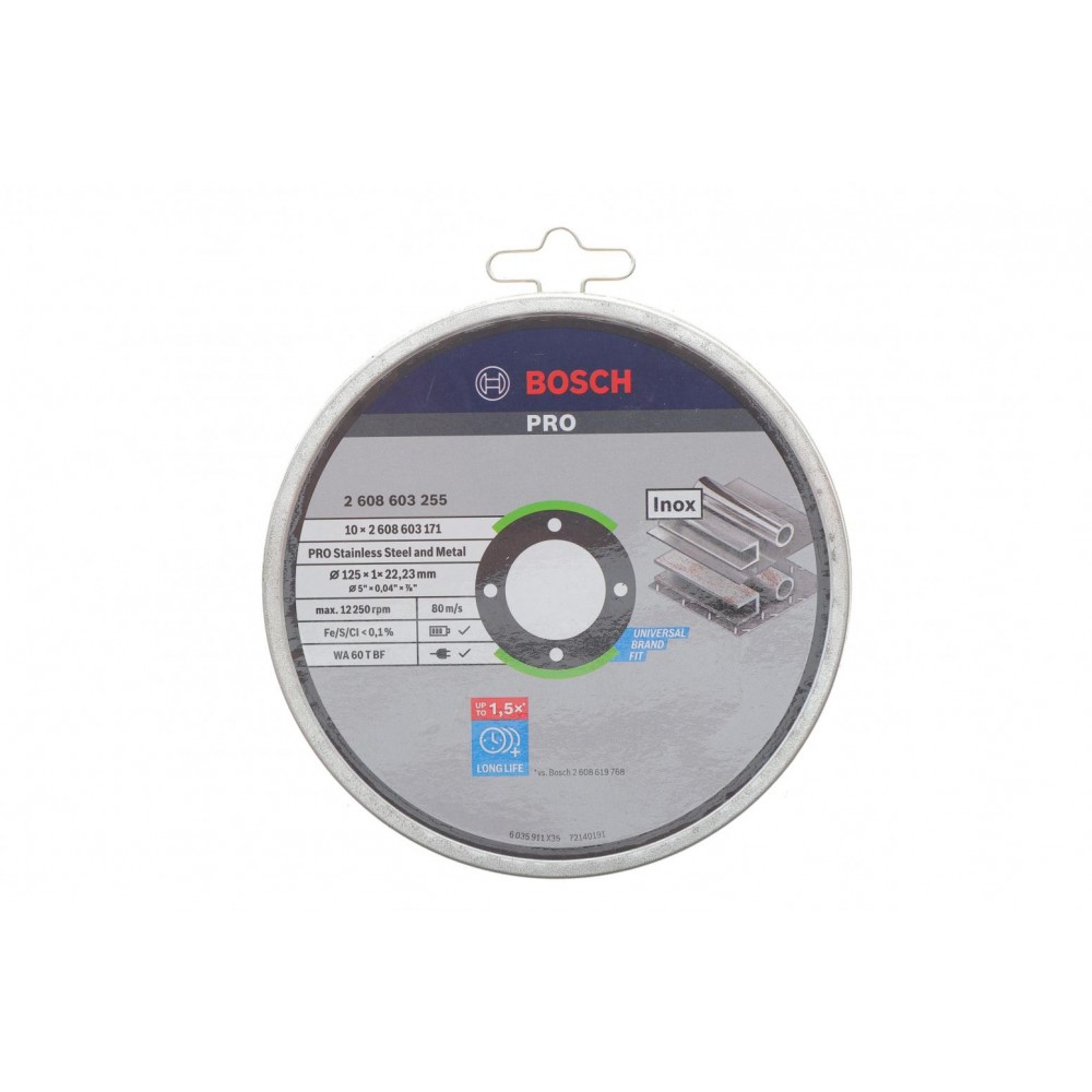 Круг відрізний (К-кт 10 шт) 125x1x22,23 мм PRO Stainless Steel and Metal Bonded Cutting Disc