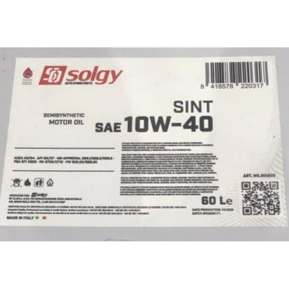 Олива 10W40 SINT (60L) (SN/CF/A3/B4/MB 229.5/MB 229.1/MB 229.3/VW 502.00/VW 505.00/RN0700/RN0710)