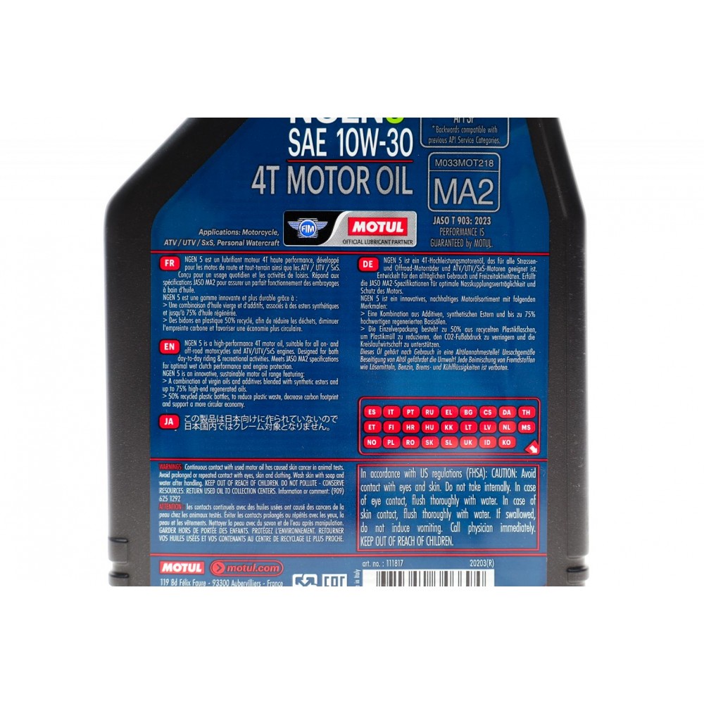 Олива 10W30 NGEN 5 4T (1L) (API SP/JASO MA2) (111817)