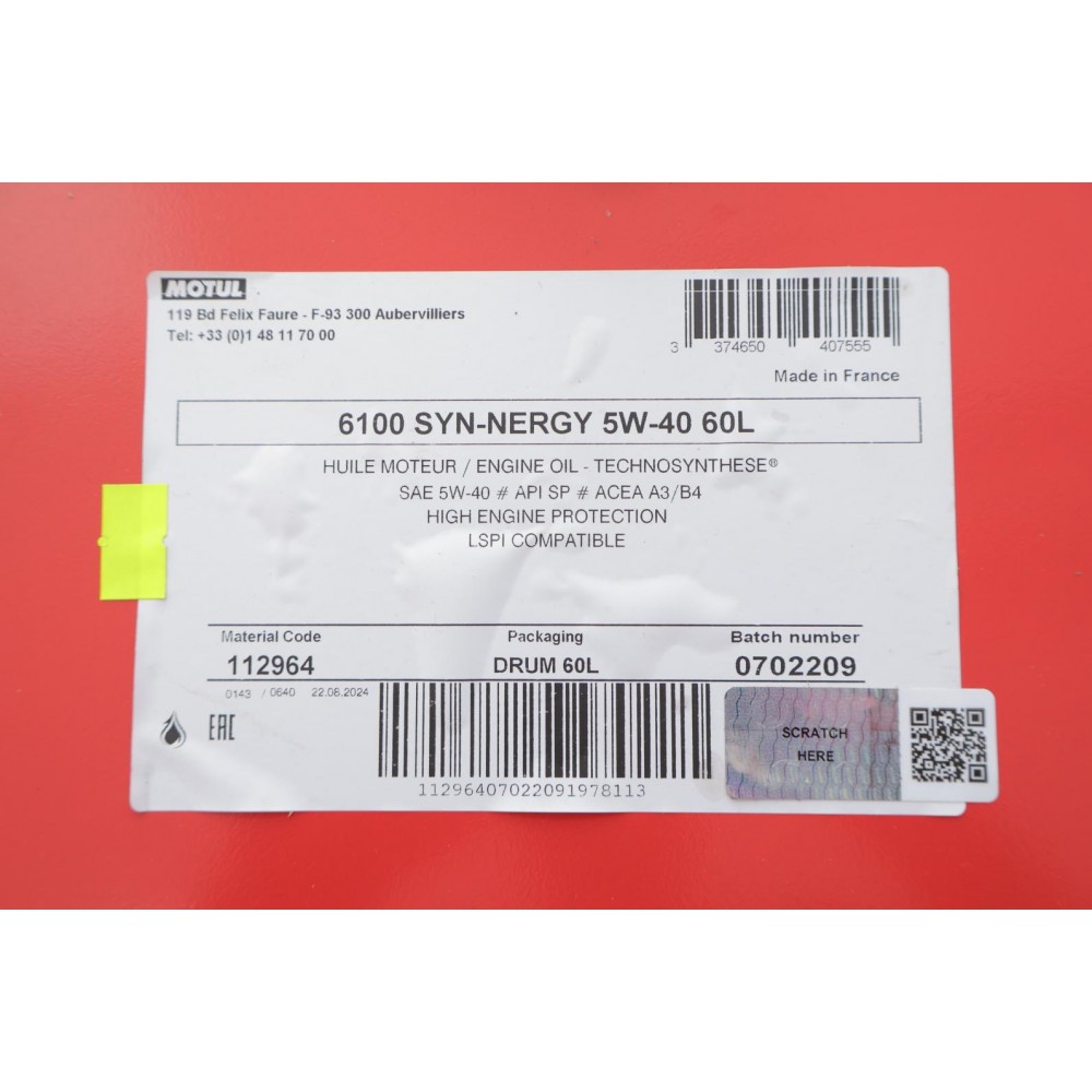 Олива 5W40 Syn-nergy 6100 (60L) (API SP) (ACEA A3/B4) (112964)