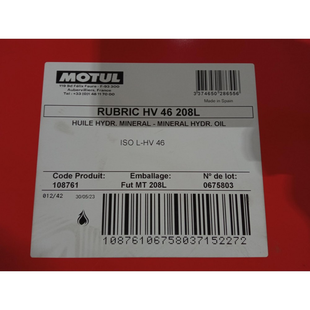 Рідина гідравлічна Rubric HV 46 (208L)